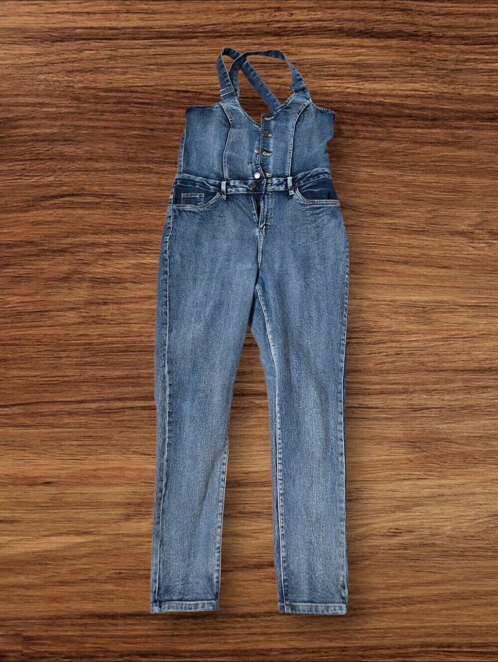 VENUS Blue Denim Bib Button Front Overalls